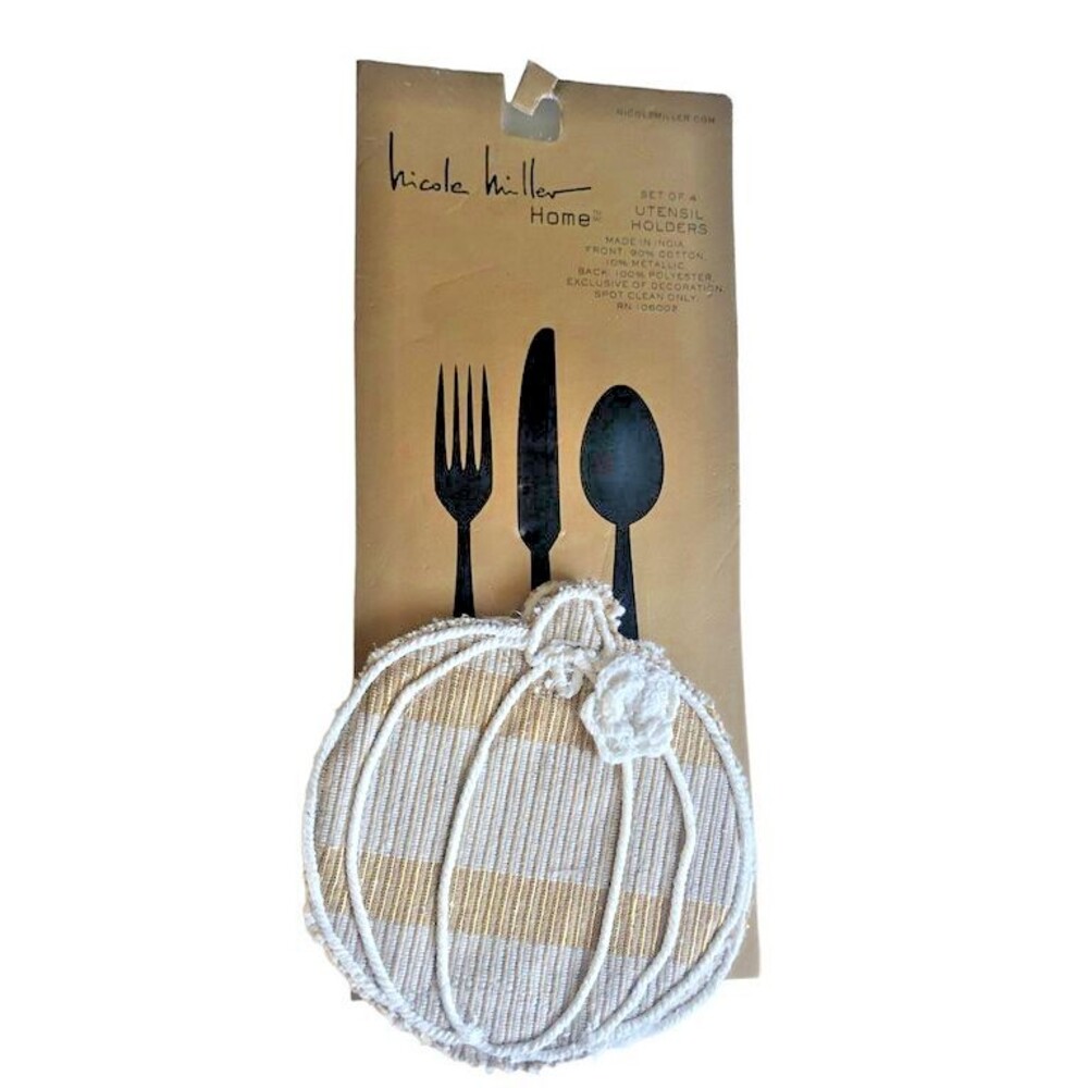 Nicole Miller Thanksgiving Pumpkins Utensil Holders Set Of 4 Gold White Harvest